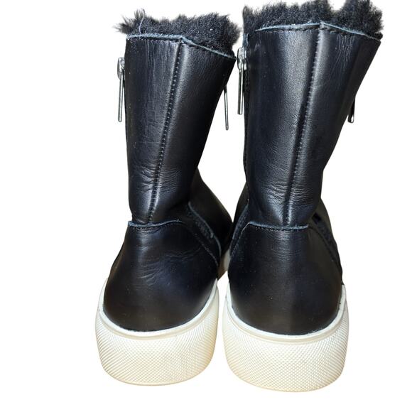 J/Slides NYC Leather Black Boots Platform Faux Fur Double Zip Waterproof 8.5 - Picture 5 of 8